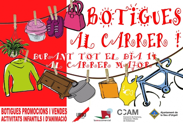 Cartell anunciador de la jornada de botigues al carrer a la Seu d'Urgell.